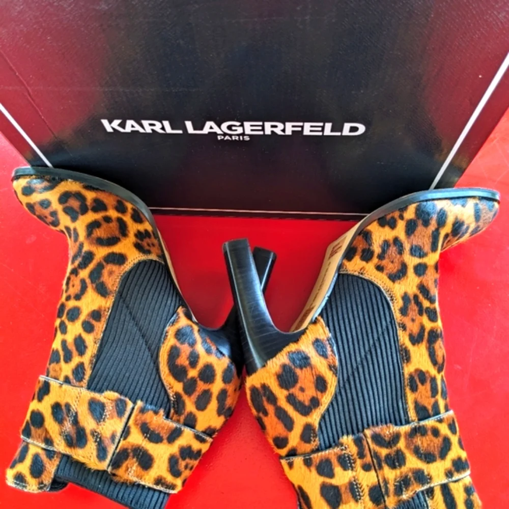 Leopard print Karl Lagerfeld leather bootie, size 8